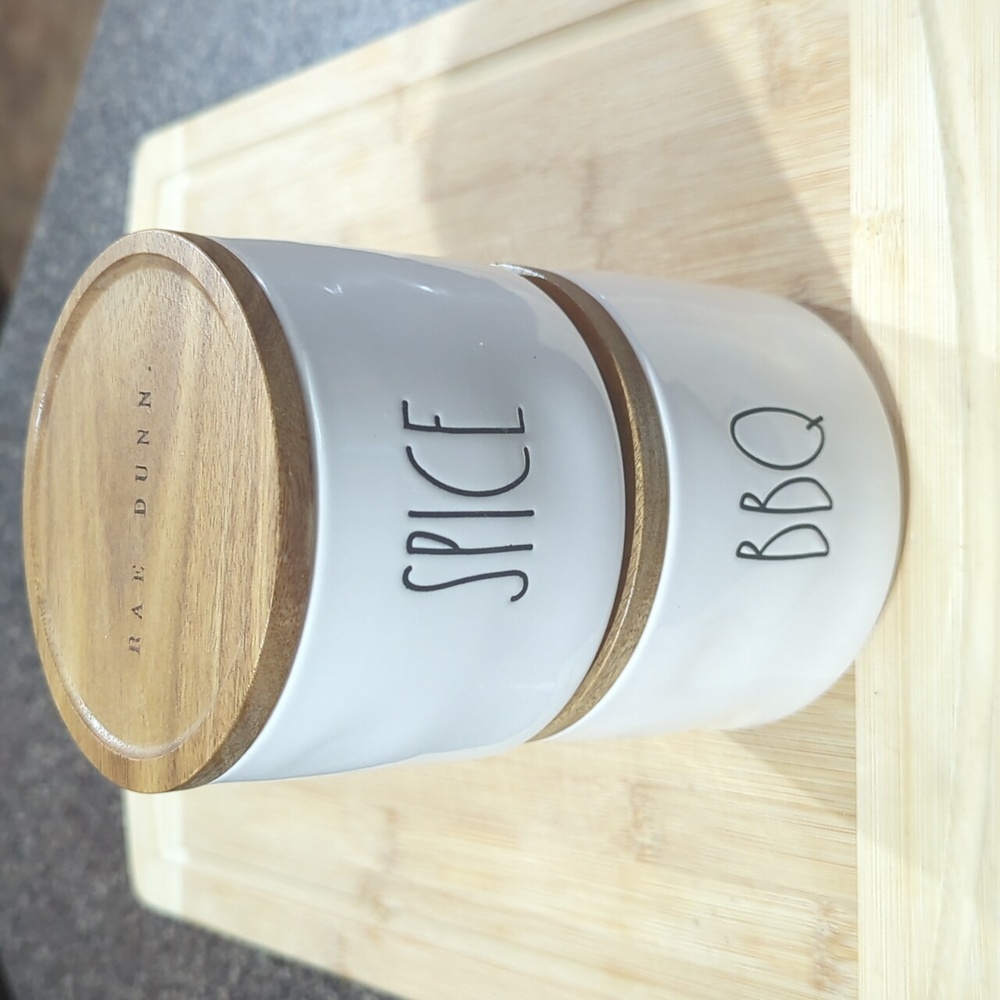 RAE DUNN Set of 2 Stacking Spice Jars- White- Spice & BBQ